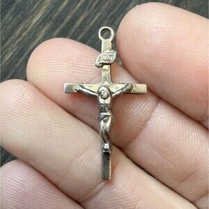 Vintage Creed Sterling Silver Crucifix Jesus On Cross Rosary Pendant 925 Signed